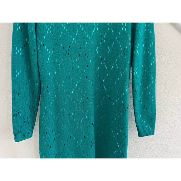 READ St John Evening Mock Neck Knit Midi Dress Women Size 6 Teal Y2K Glam Event - Picture 10 of 16